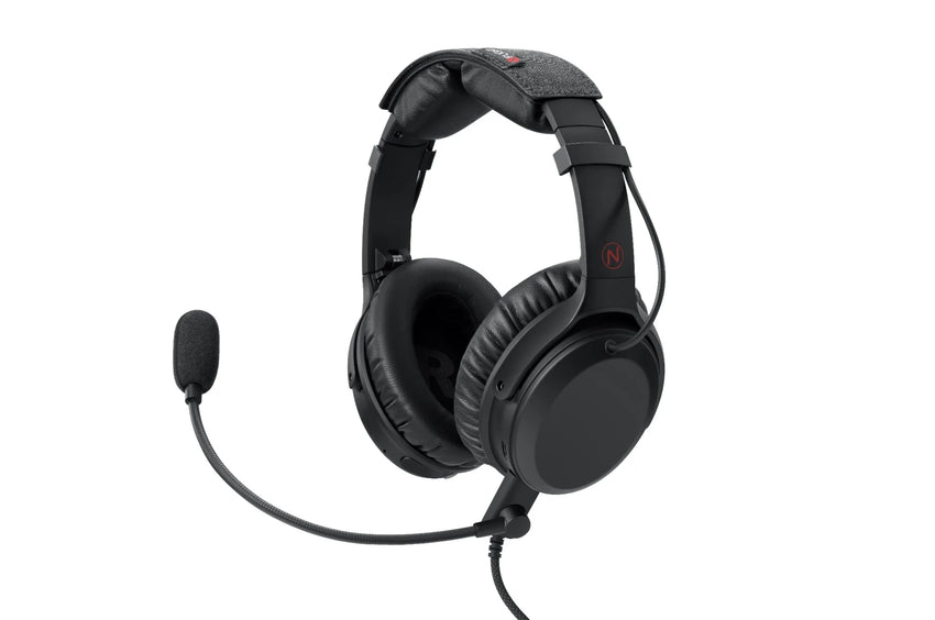 NFlight Ascent aviation headset in flight mode with boom microphone installed